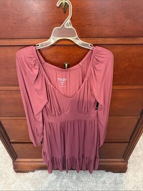 torrid Mauve Long-Sleeve Tiered V-Neck Dress